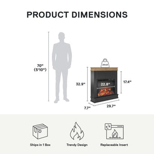 Ameriwood Home Mateo Electric Fireplace with Mantel and Touchscreen Display - Black