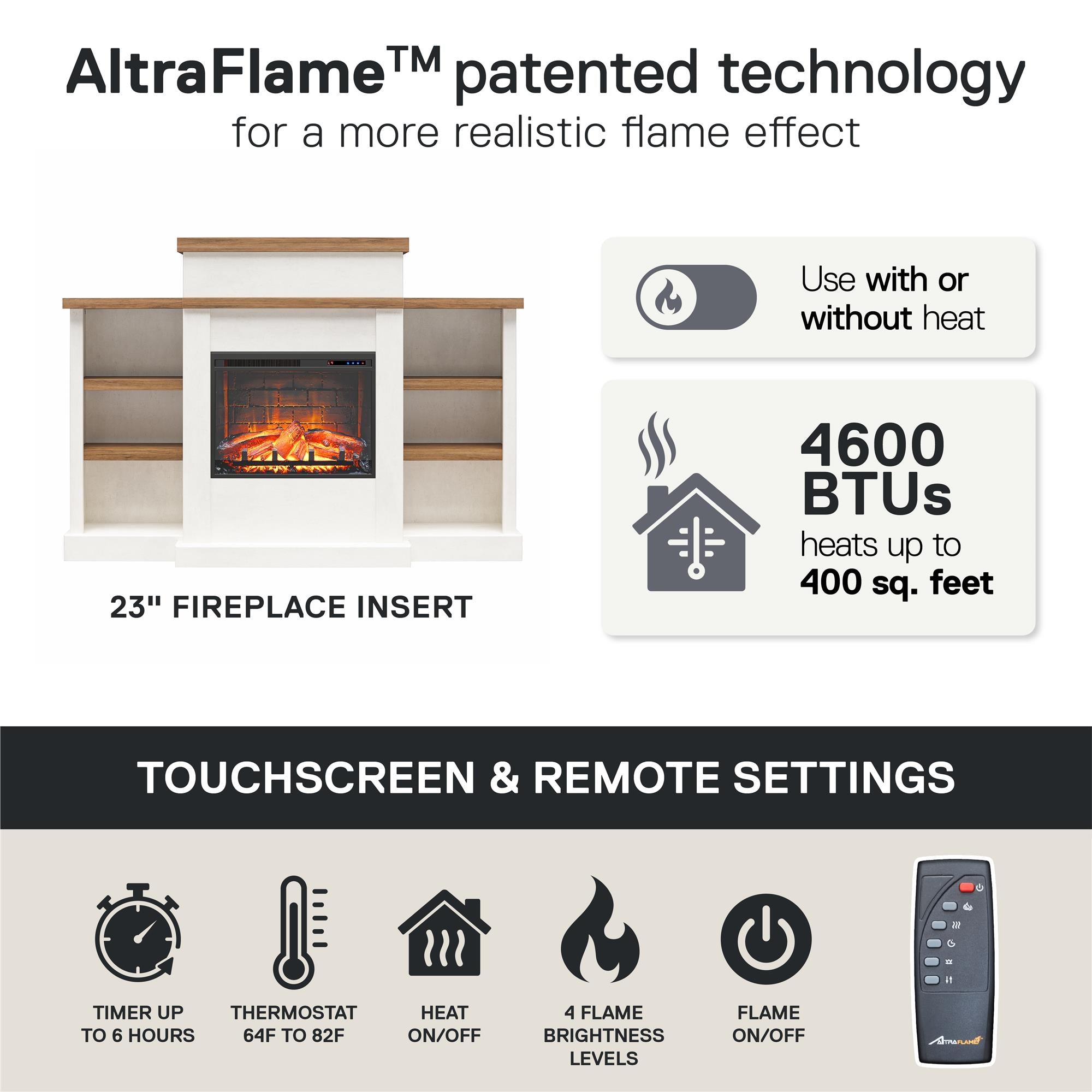 Ameriwood Home Gateswood Electric Fireplace with Mantel and Bookcase - Plaster