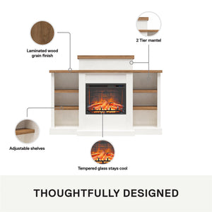 Ameriwood Home Gateswood Electric Fireplace with Mantel and Bookcase - Plaster