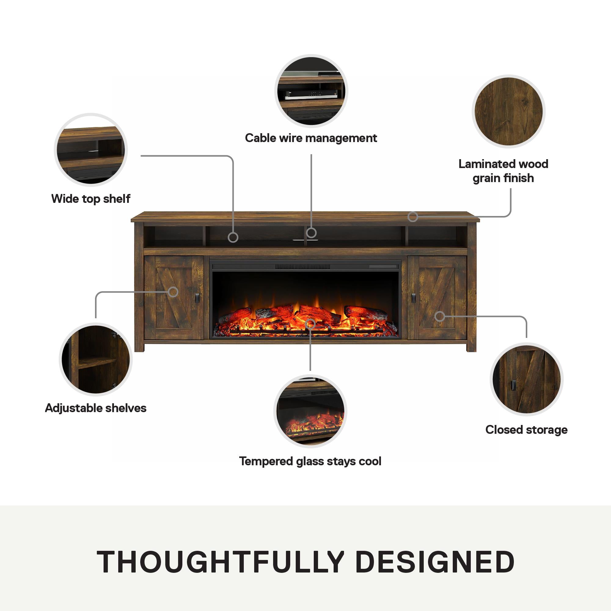 Ameriwood Home Farmington Electric Fireplace TV Console with Remote for TVs up to 85" - Century Barn Pine