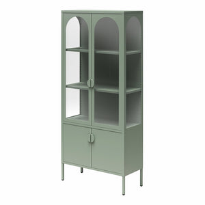 CosmoLiving Chloe Tall Metal Display Cabinet with 2 Arched Glass Doors - Pale Green - Tall