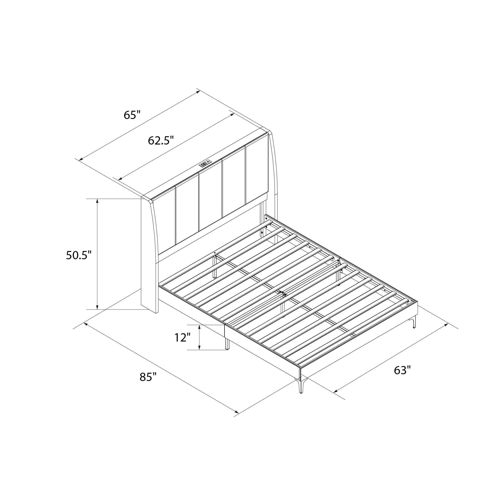 DHP Lamora Upholstered Wingback Bed Frame with USB - Light Gray - Queen