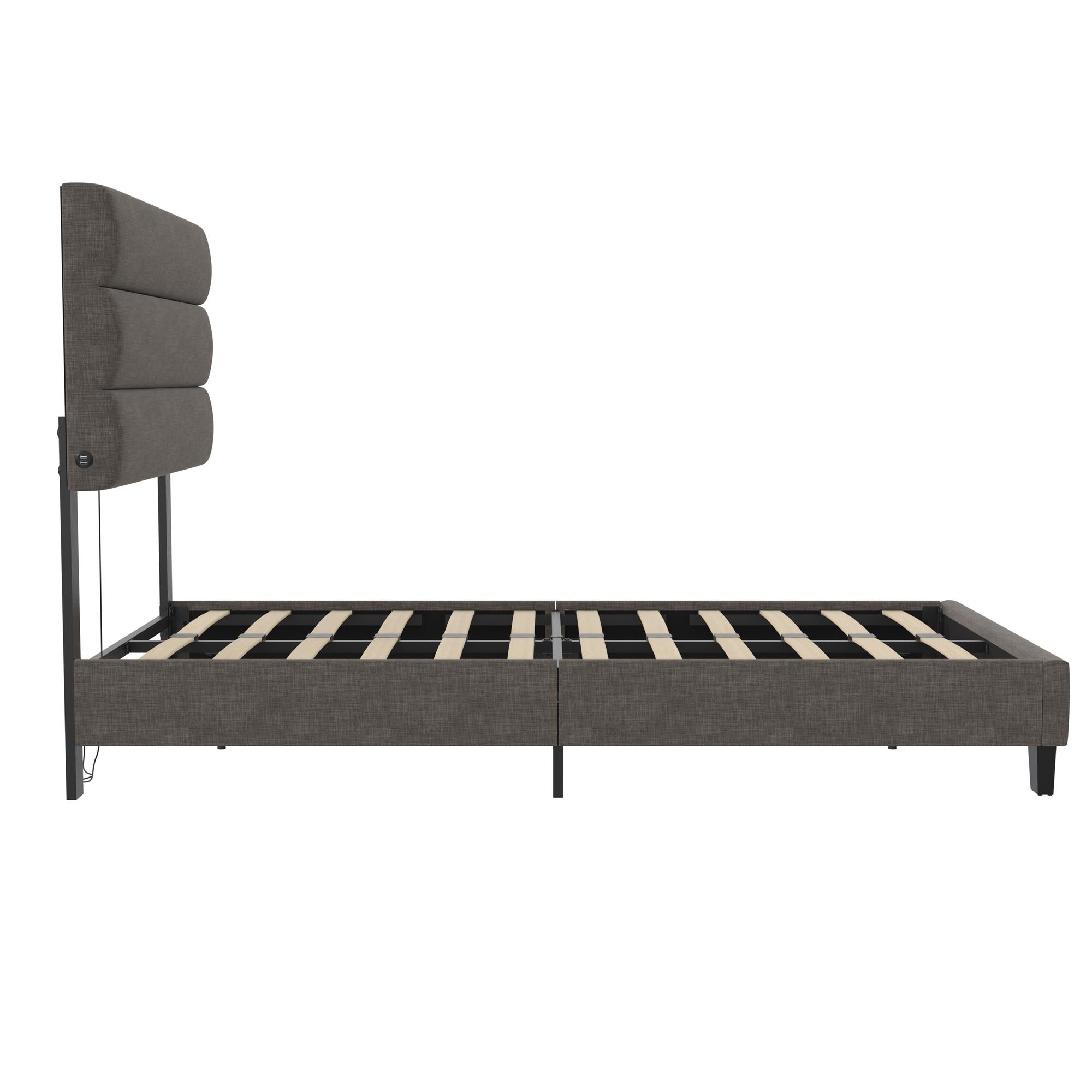 RealRooms Paloma Upholstered Bed with USB - Dark Gray - Twin