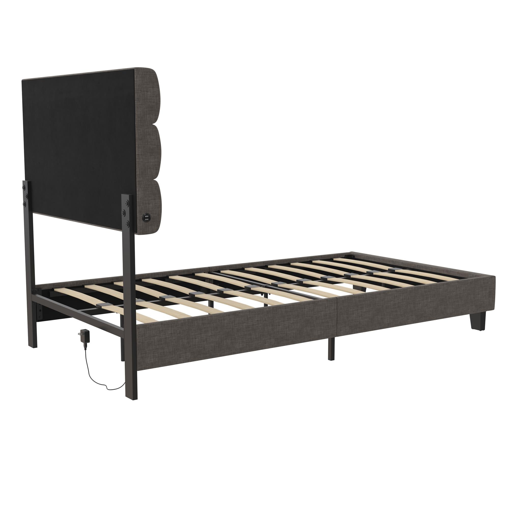RealRooms Paloma Upholstered Bed with USB - Dark Gray - Twin
