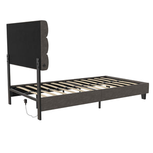 RealRooms Paloma Upholstered Bed with USB - Dark Gray - Twin