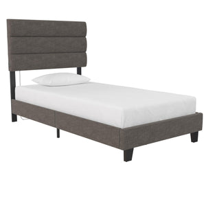 RealRooms Paloma Upholstered Bed with USB - Dark Gray - Twin