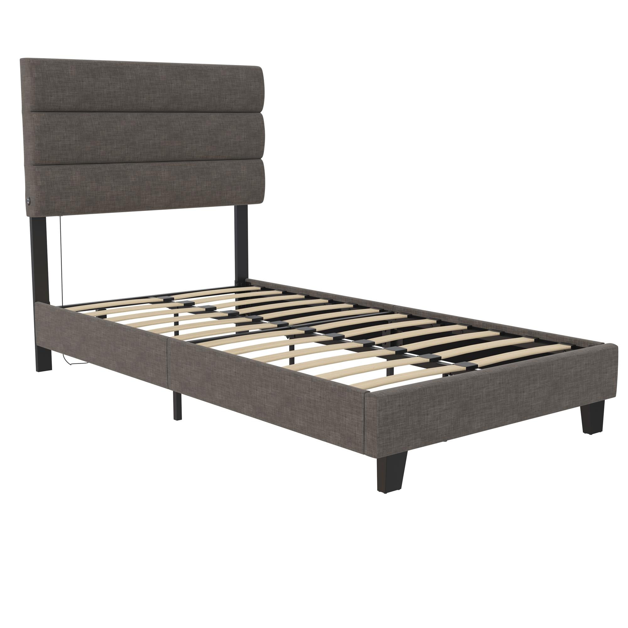 RealRooms Paloma Upholstered Bed with USB - Dark Gray - Twin