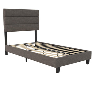RealRooms Paloma Upholstered Bed with USB - Dark Gray - Twin