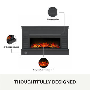 Ameriwood Home Hathaway Wide Shiplap Mantel with Linear Electric Fireplace and Storage Drawers - Black