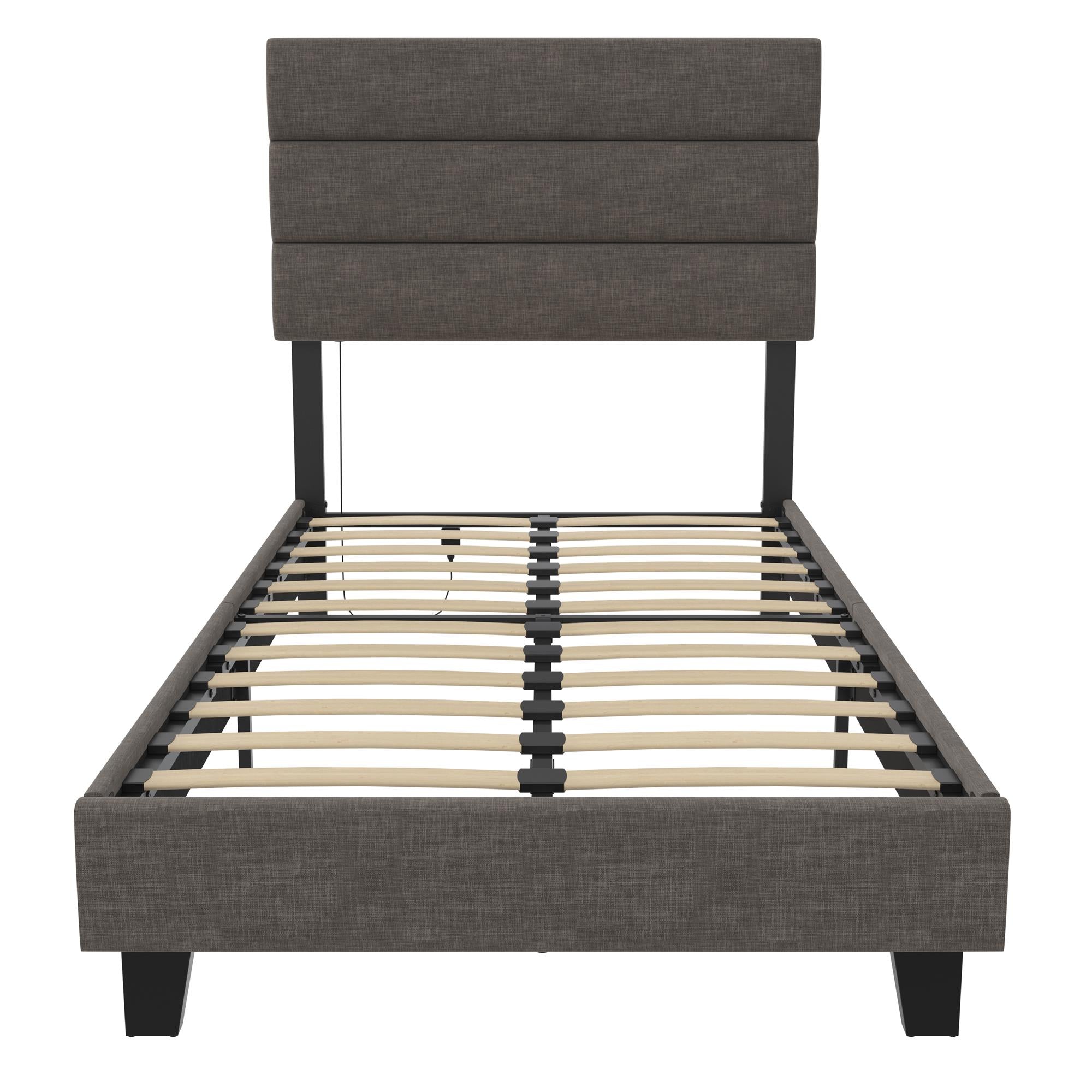 RealRooms Paloma Upholstered Bed with USB - Dark Gray - Twin