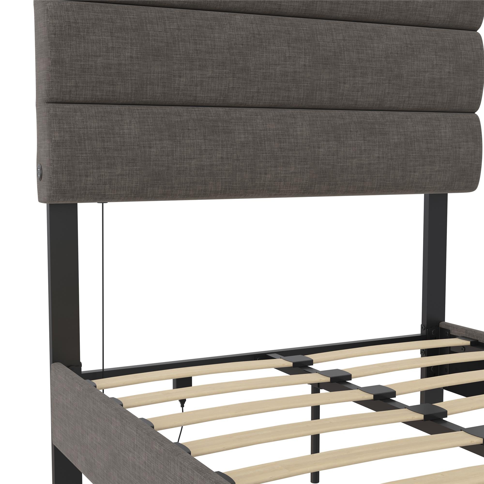 RealRooms Paloma Upholstered Bed with USB - Dark Gray - Twin