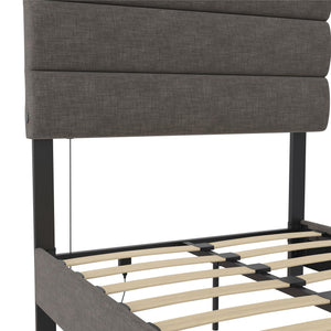 RealRooms Paloma Upholstered Bed with USB - Dark Gray - Twin
