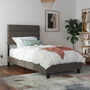 RealRooms Paloma Upholstered Bed with USB - Dark Gray - Twin