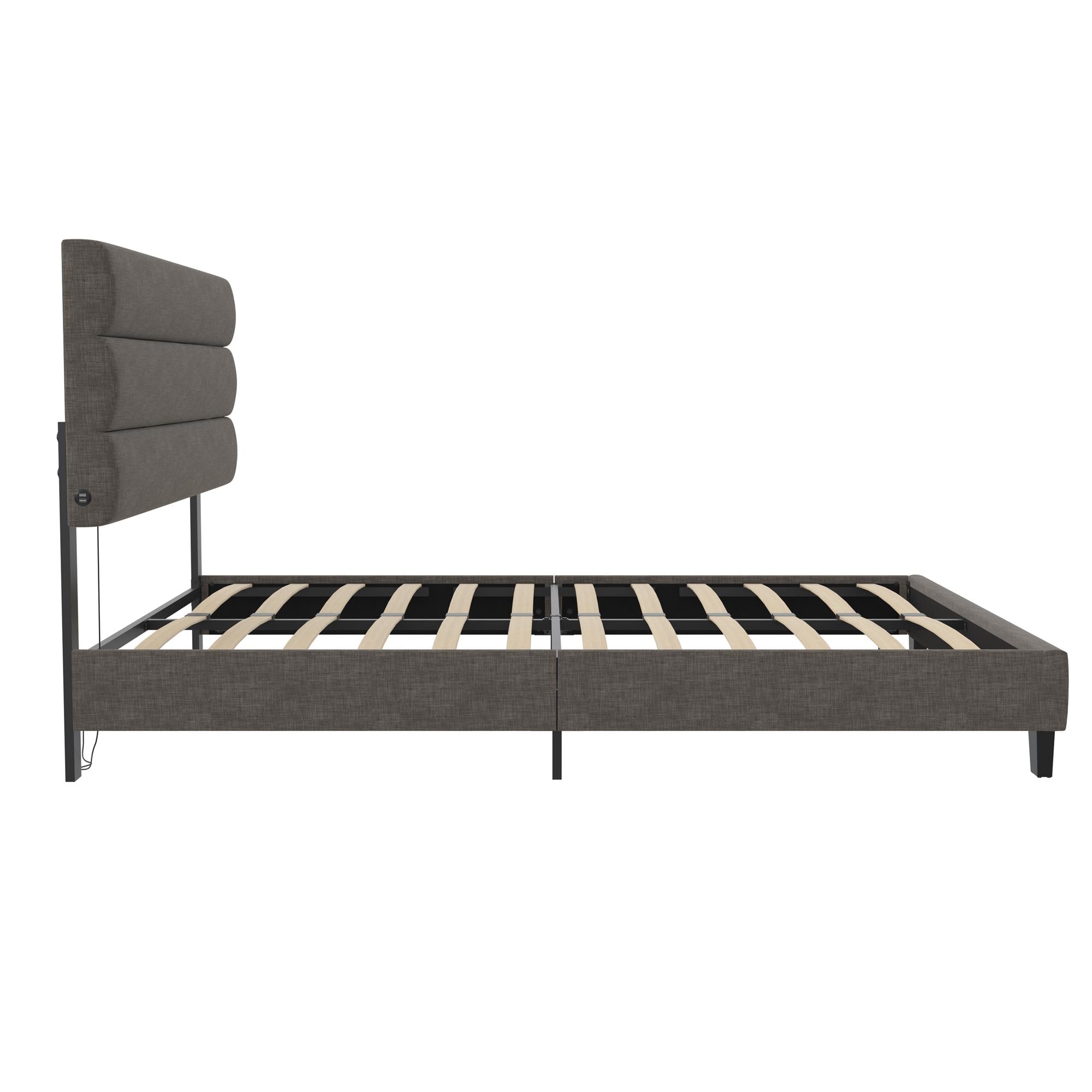 RealRooms Paloma Upholstered Bed with USB - Dark Gray - Full