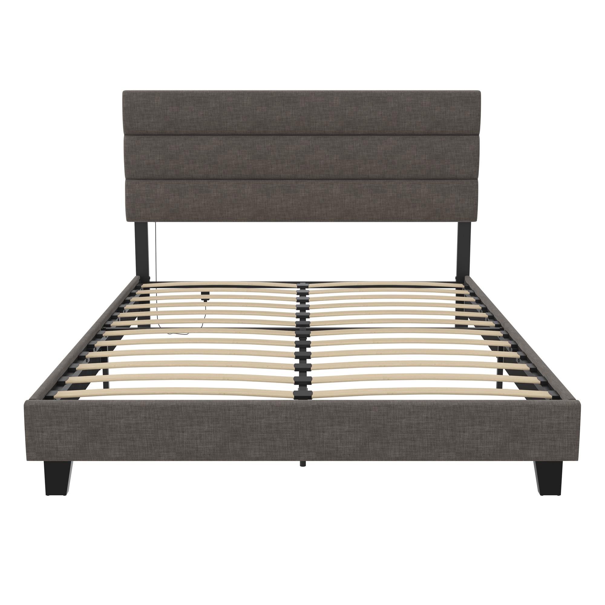 RealRooms Paloma Upholstered Bed with USB - Dark Gray - Full