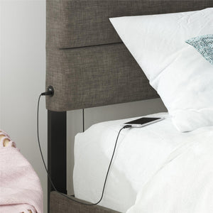 RealRooms Paloma Upholstered Bed with USB - Dark Gray - Full