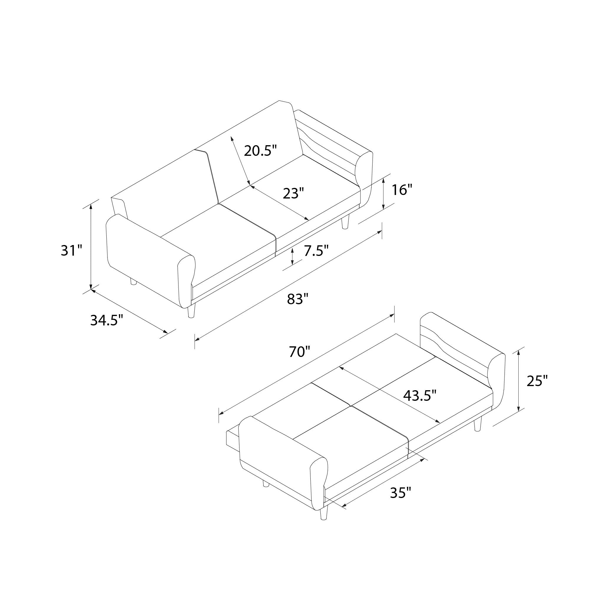 DHP Daylen Mid-Century Futon Sofa Bed - Beige - 2-Seater