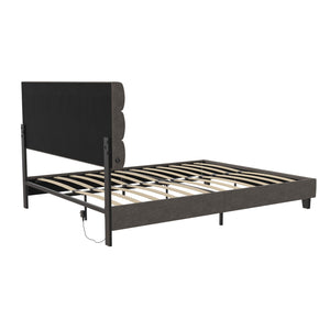 RealRooms Paloma Upholstered Bed with USB - Dark Gray - Queen