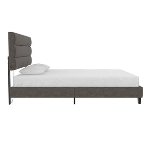 RealRooms Paloma Upholstered Bed with USB - Dark Gray - Queen