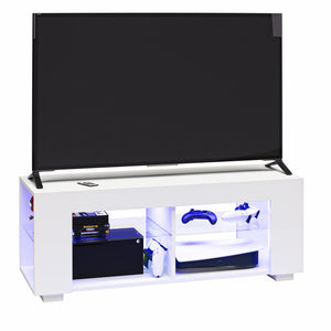 NTense LED TV Stand with Glass Shelves for TVs up to 55" - White