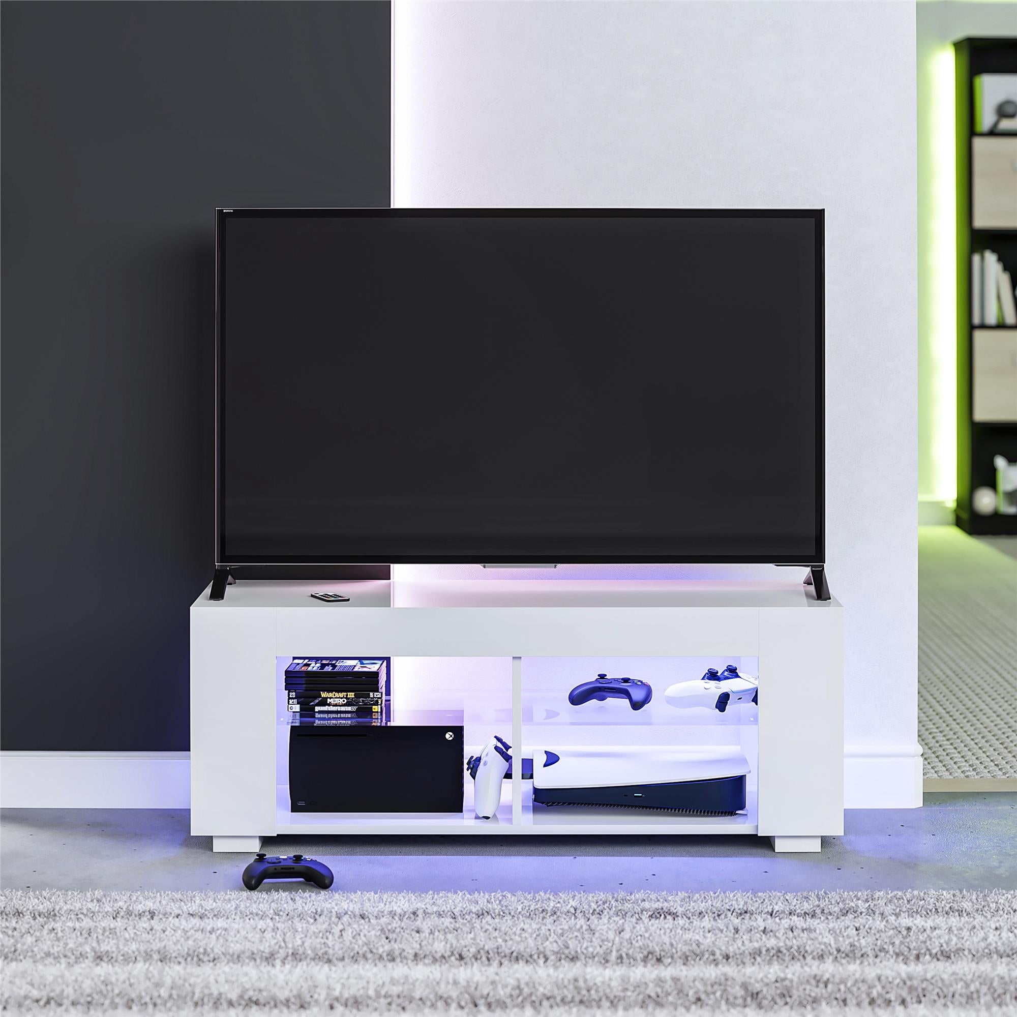 NTense LED TV Stand with Glass Shelves for TVs up to 55" - White