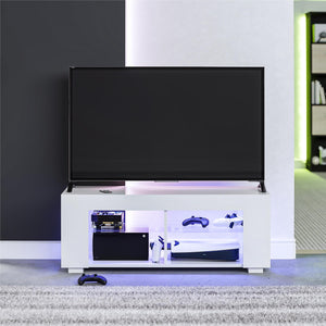 NTense LED TV Stand with Glass Shelves for TVs up to 55" - White