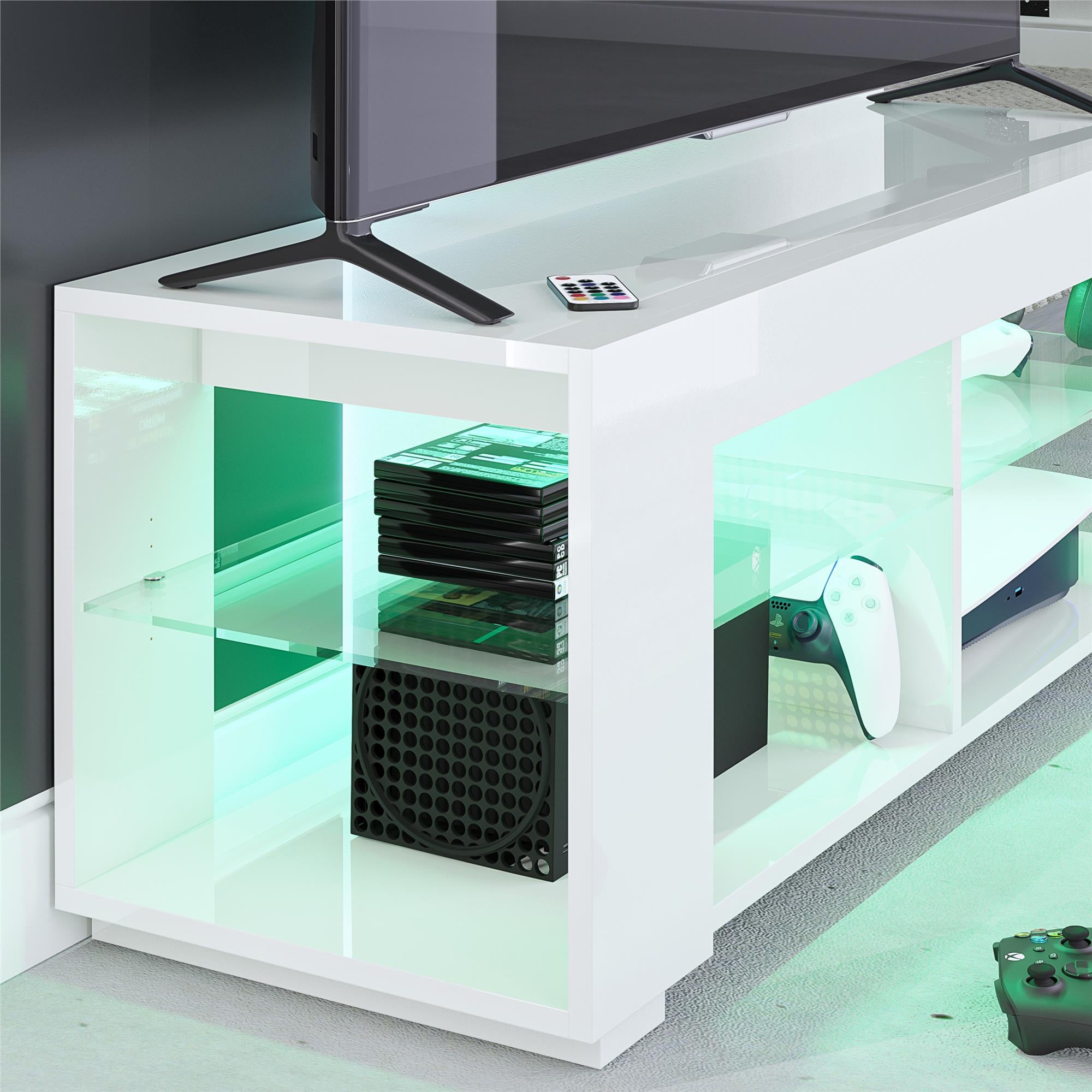 NTense LED TV Stand with Glass Shelves for TVs up to 55" - White