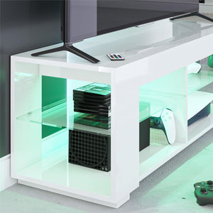 NTense LED TV Stand with Glass Shelves for TVs up to 55" - White