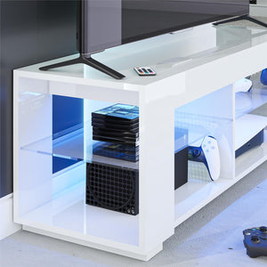 NTense LED TV Stand with Glass Shelves for TVs up to 55" - White