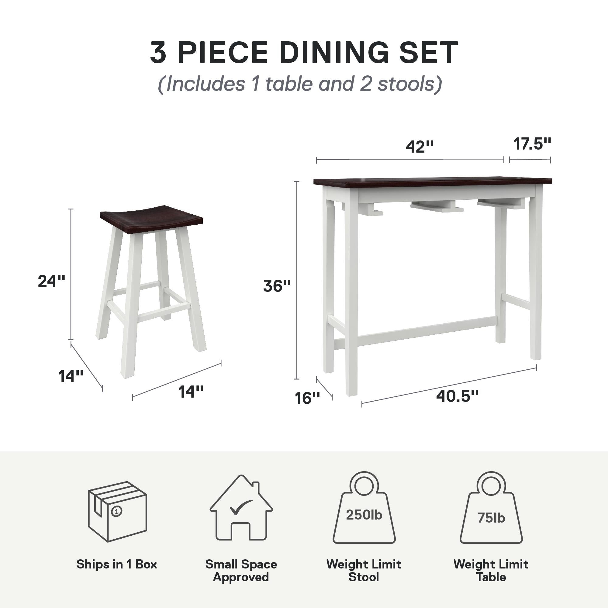 DHP Bryna 3-Piece Dining Set - White