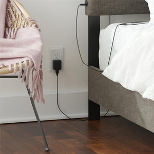 RealRooms Paloma Upholstered Bed with USB - Dark Gray - Queen