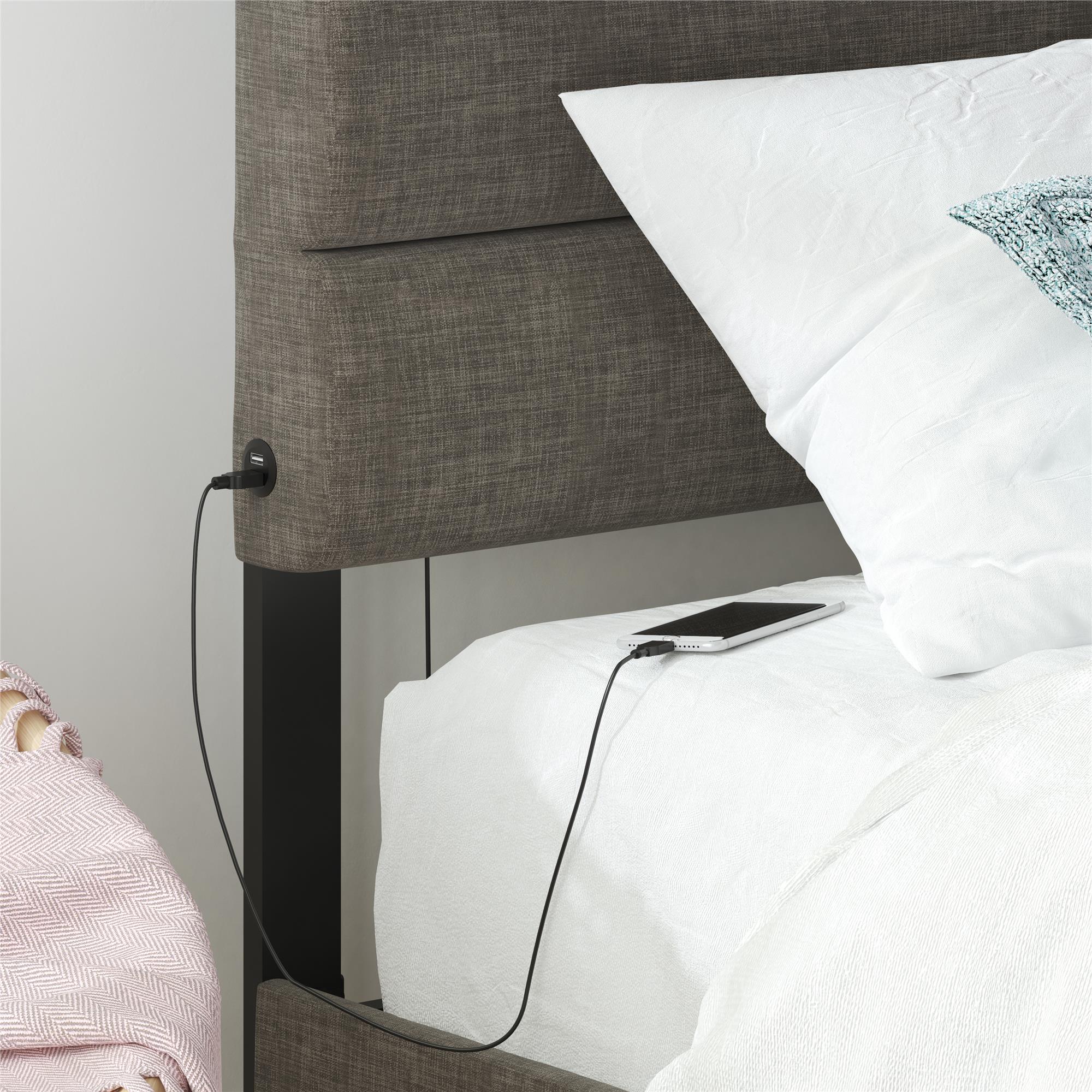 RealRooms Paloma Upholstered Bed with USB - Dark Gray - Queen