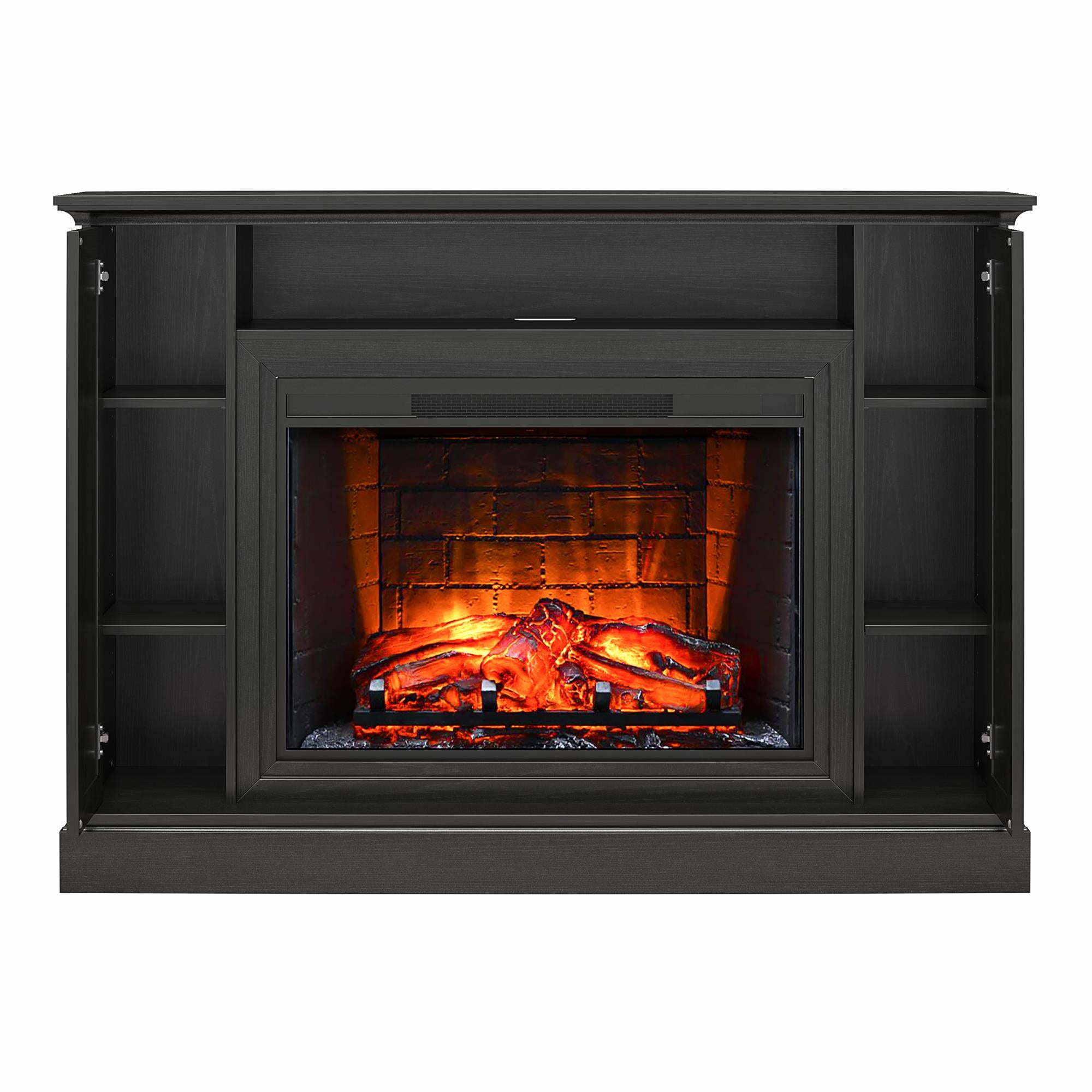 Ameriwood Home Pendleton Multi-Colored Electric Fireplace Mantel TV Stand with Storage for TVs up to 65" - Black Oak