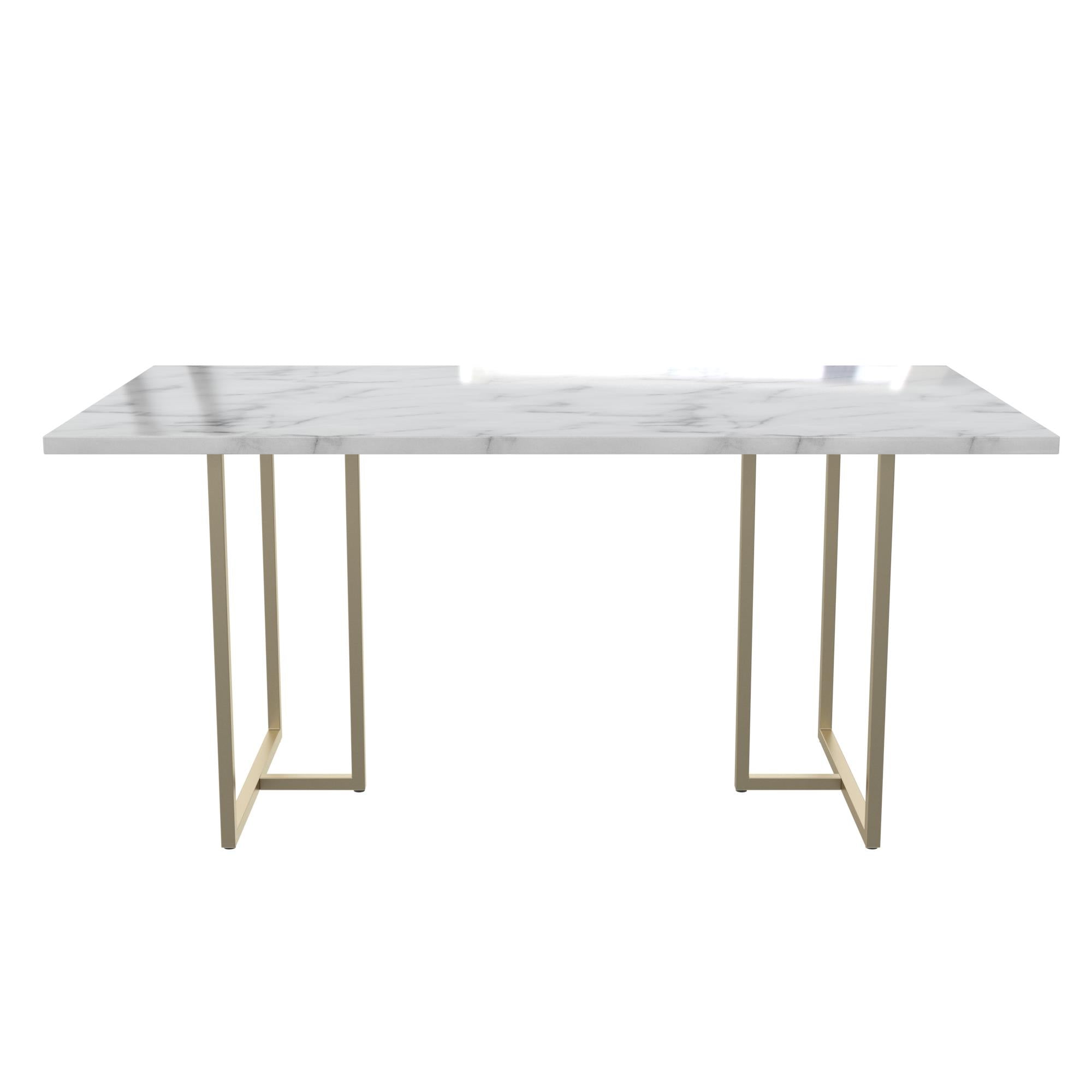 CosmoLiving Astor Dining Table, White Marble Top with Gold Legs  - White marble