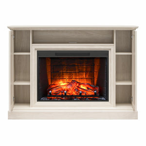 Ameriwood Home Pendleton Multi-Colored Electric Fireplace Mantel TV Stand with Storage for TVs up to 65" - White Oak