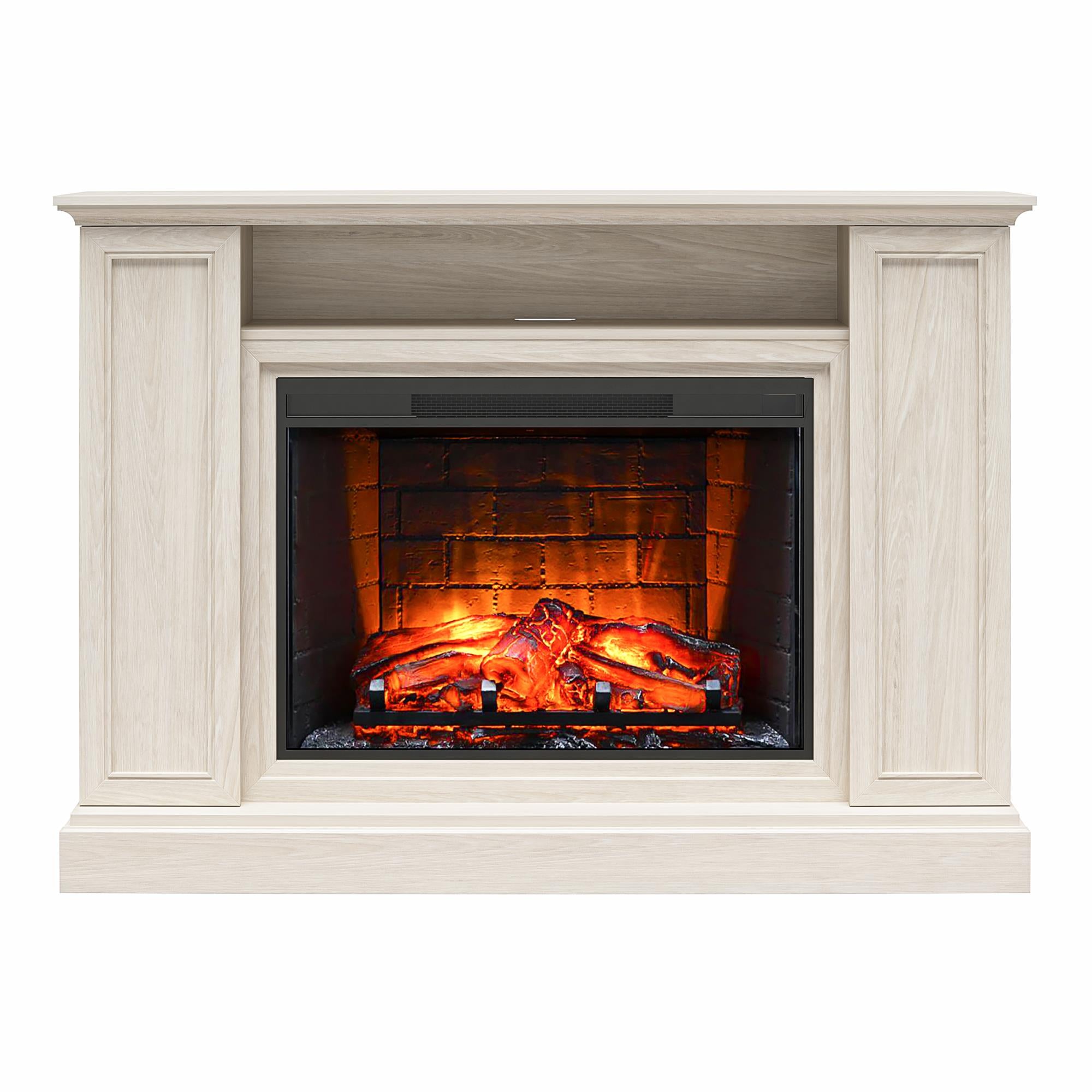 Ameriwood Home Pendleton Multi-Colored Electric Fireplace Mantel TV Stand with Storage for TVs up to 65" - White Oak