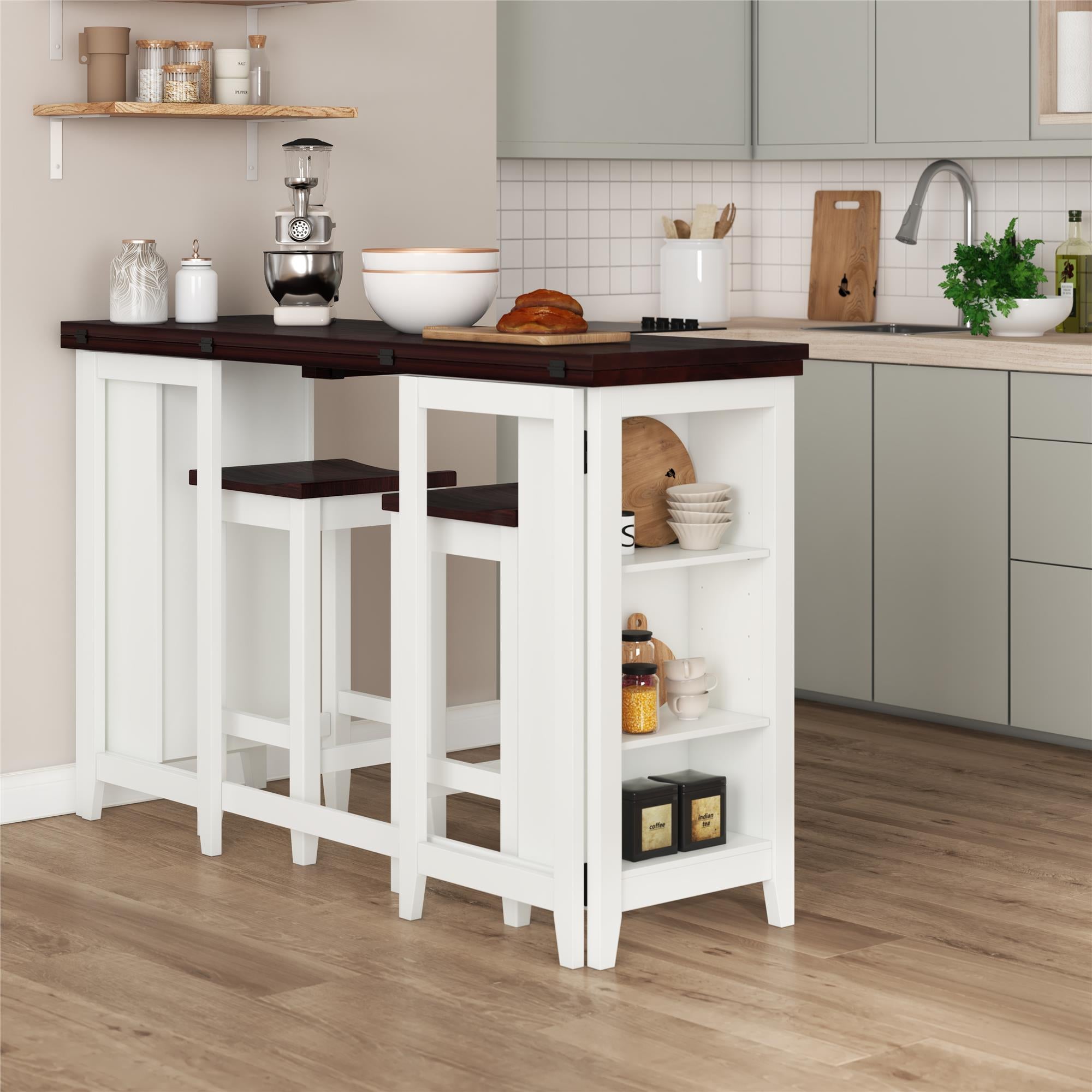 DHP Jorden 3 Piece Counter Height Drop-Leaf Dining Set - Walnut / White
