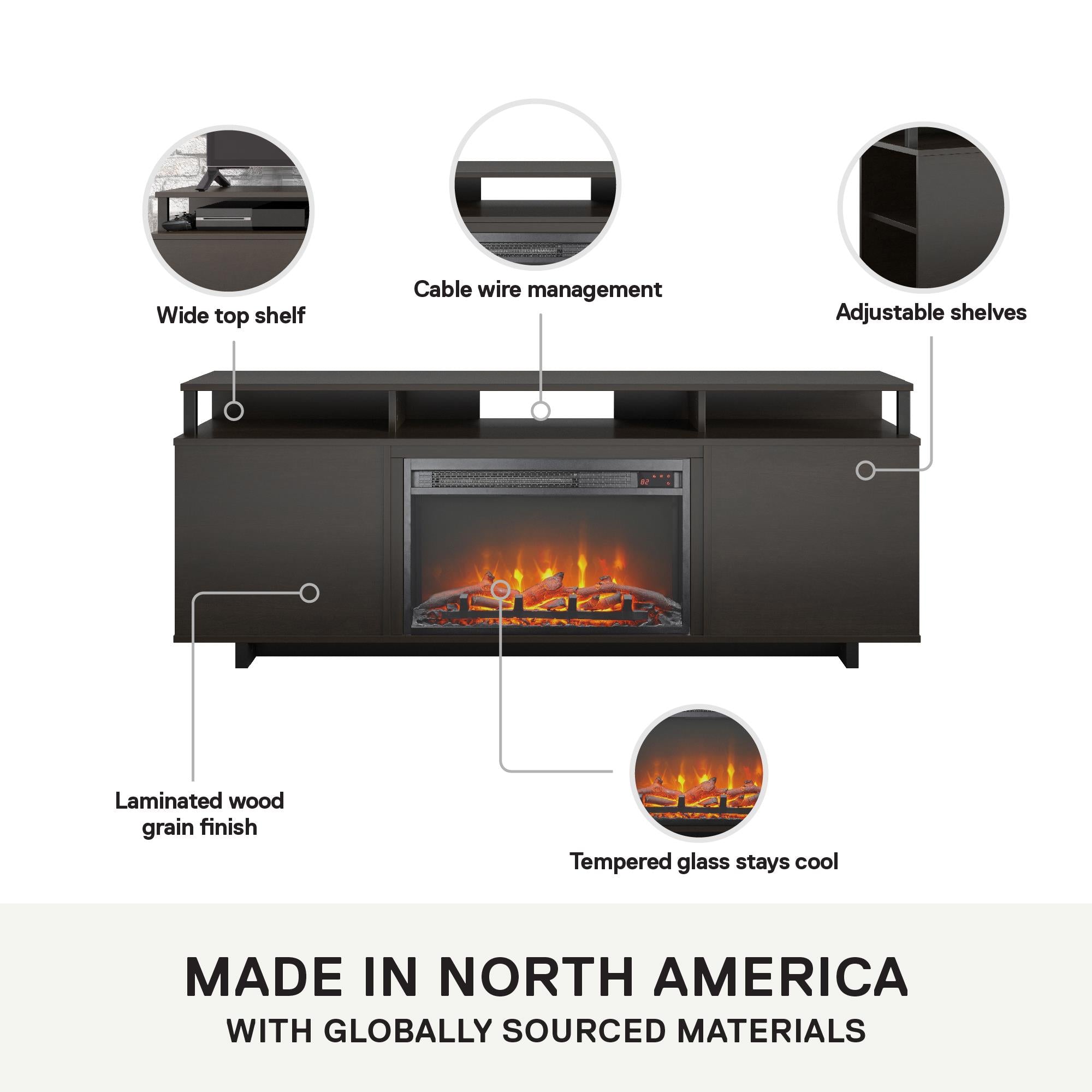 Ameriwood Home Mason Fireplace TV Stand for TVs up to 65" - Espresso