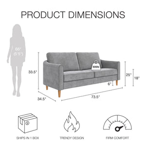 Mr. Kate Moon 73.5" Upholstered Sofa with Curved Back  - Gray - 3-Seater
