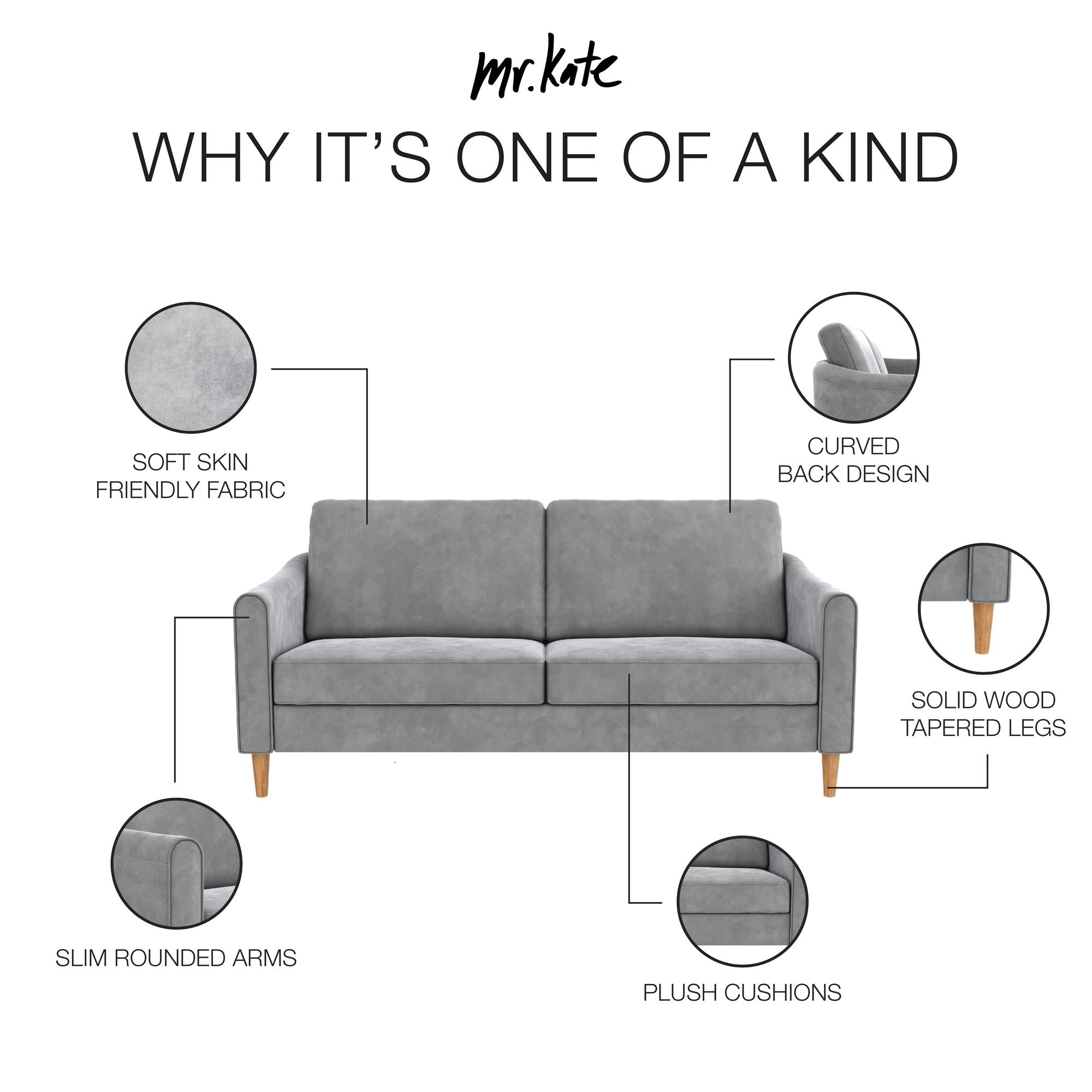 Mr. Kate Moon 73.5" Upholstered Sofa with Curved Back  - Gray - 3-Seater