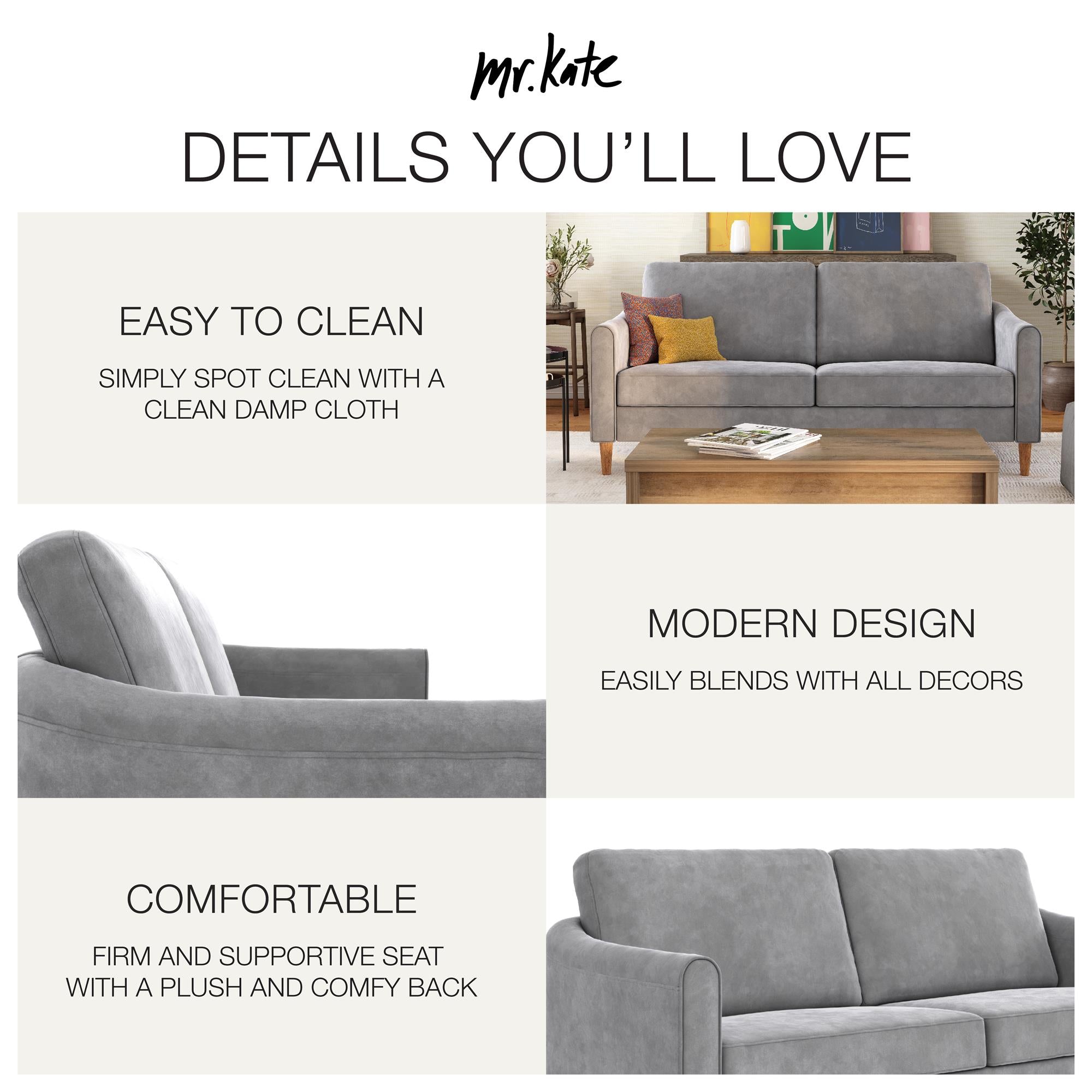 Mr. Kate Moon 73.5" Upholstered Sofa with Curved Back  - Gray - 3-Seater