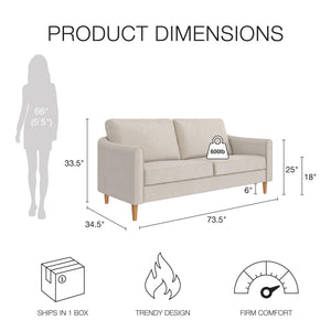 Mr. Kate Moon 73.5" Upholstered Sofa with Curved Back  - Ivory - 3-Seater
