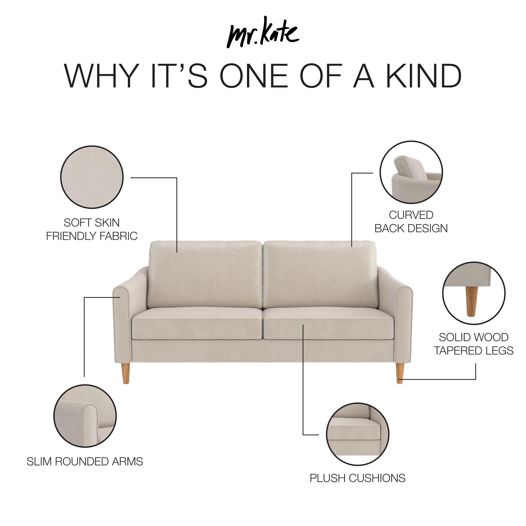 Mr. Kate Moon 73.5" Upholstered Sofa with Curved Back  - Ivory - 3-Seater