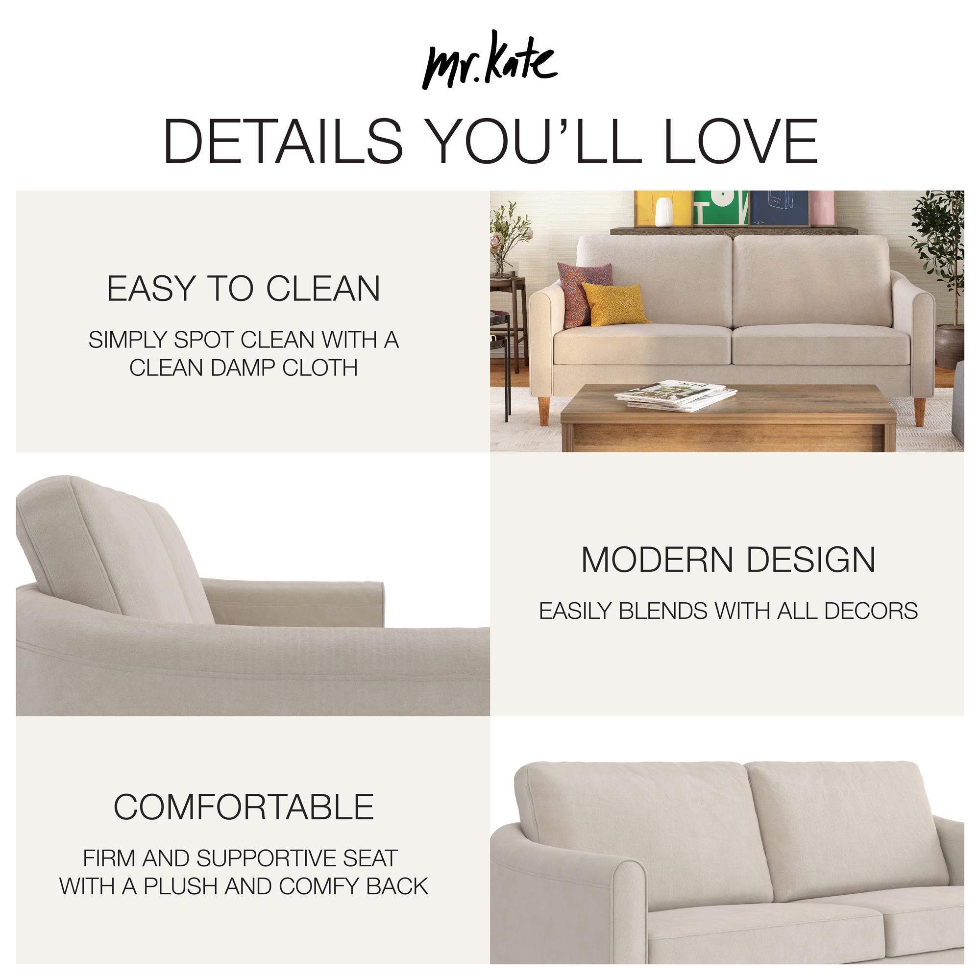 Mr. Kate Moon 73.5" Upholstered Sofa with Curved Back  - Ivory - 3-Seater