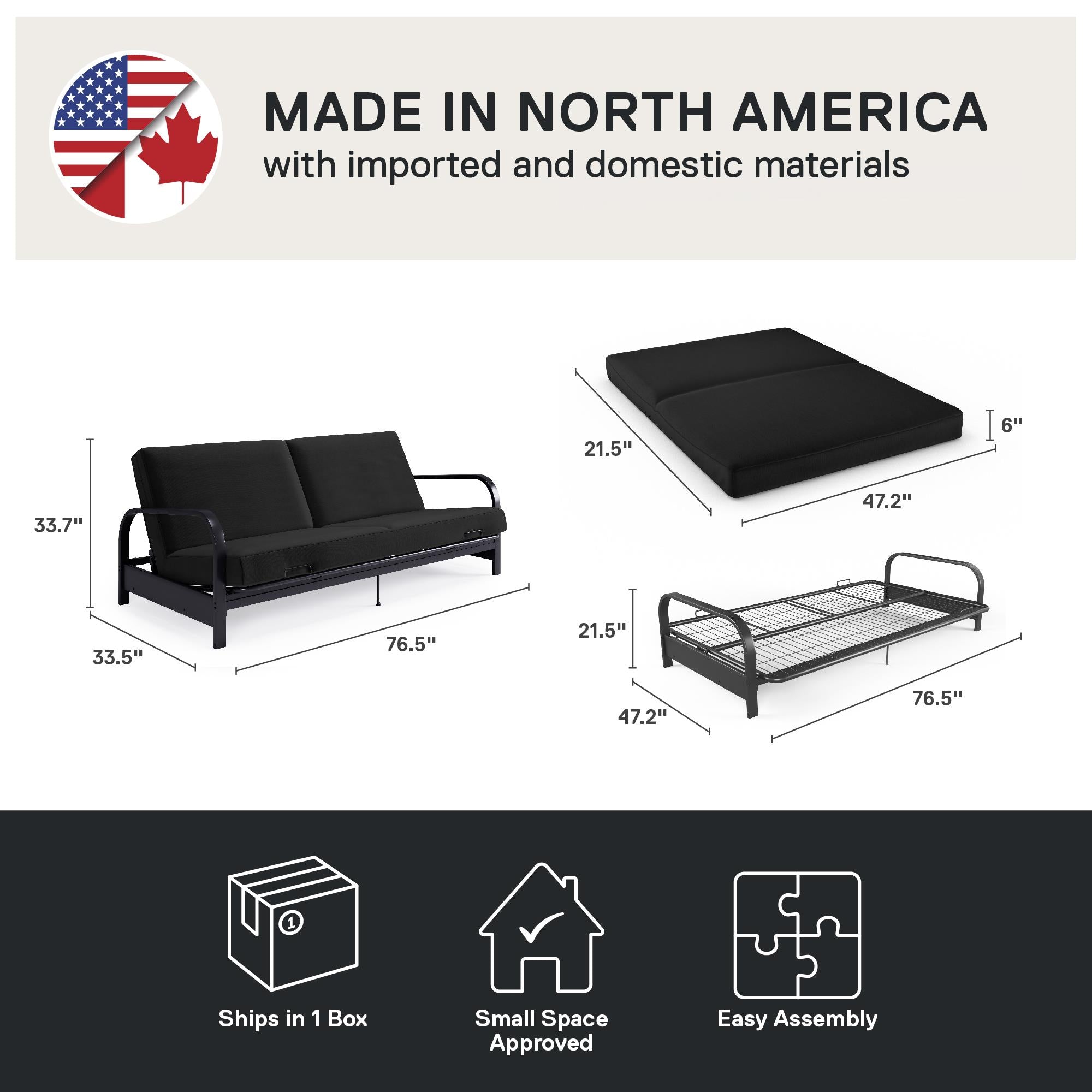 DHP Futon Set with Metal Frame and 6" Spring Mattress - Black
