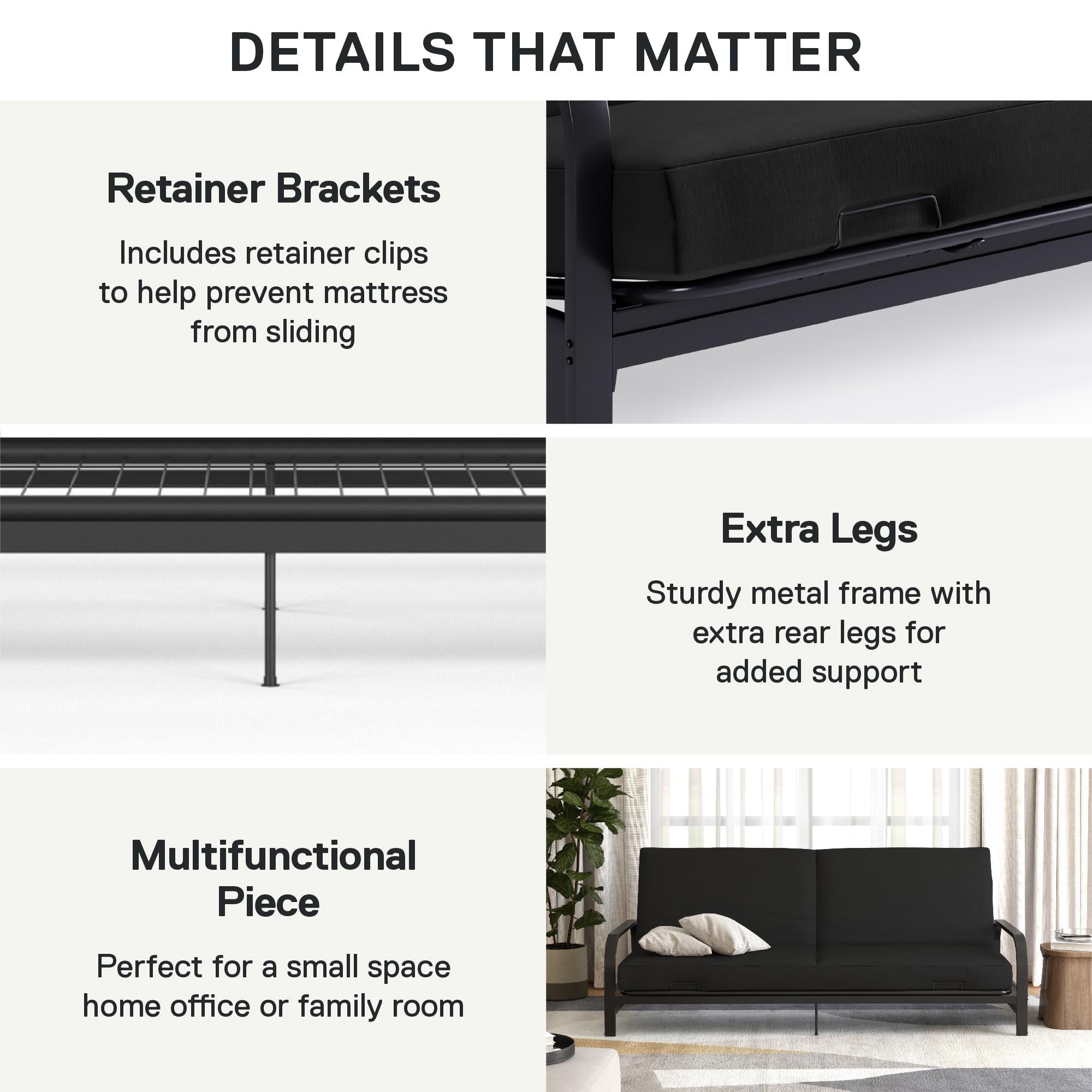DHP Futon Set with Metal Frame and 6" Spring Mattress - Black