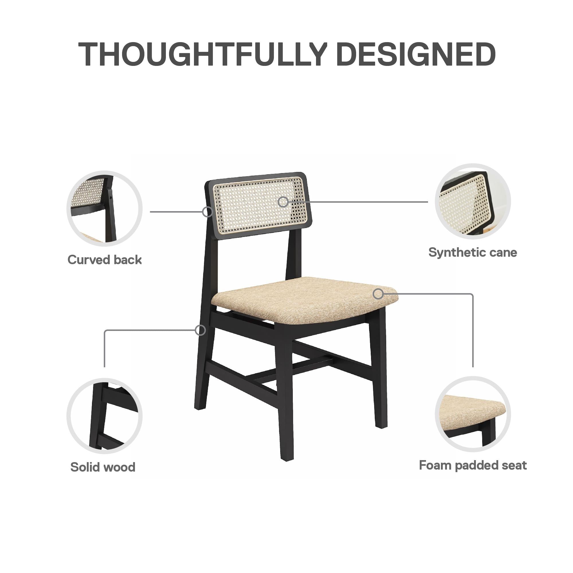 DHP Eleni Cane Dining Chairs, Set of 2 - Cream/Black - Set of 2