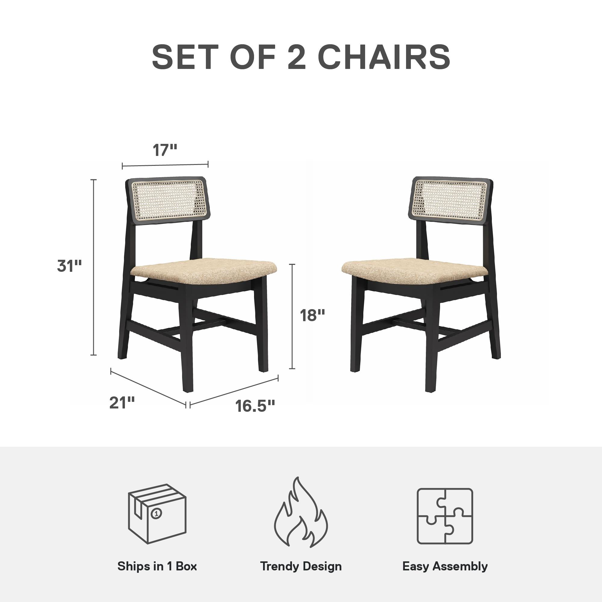 DHP Eleni Cane Dining Chairs, Set of 2 - Cream/Black - Set of 2