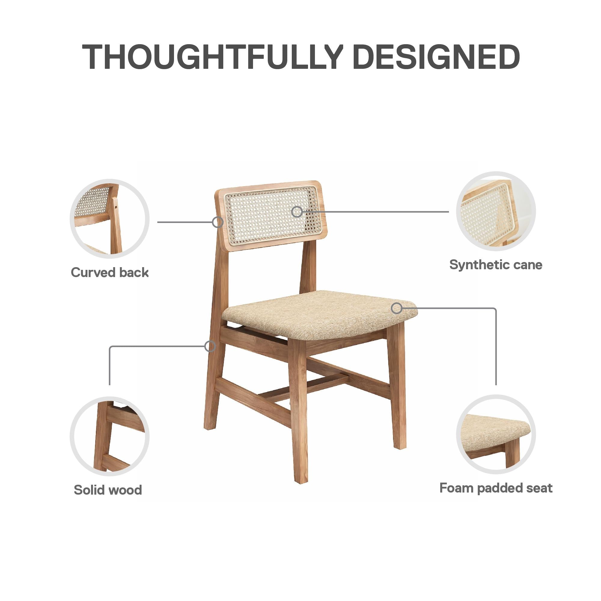 DHP Eleni Cane Dining Chairs, Set of 2 - Cream/Seadrift - Set of 2