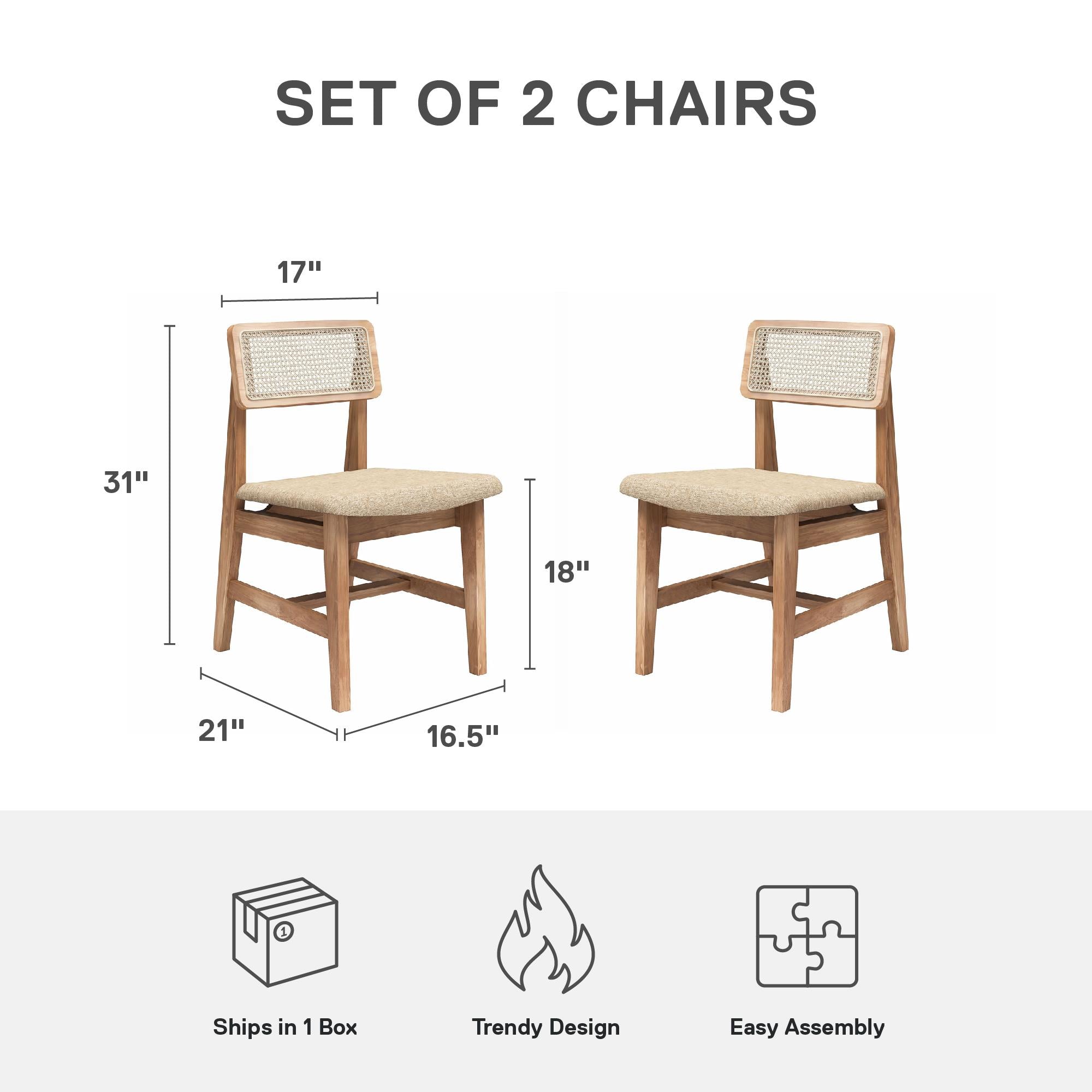 DHP Eleni Cane Dining Chairs, Set of 2 - Cream/Seadrift - Set of 2